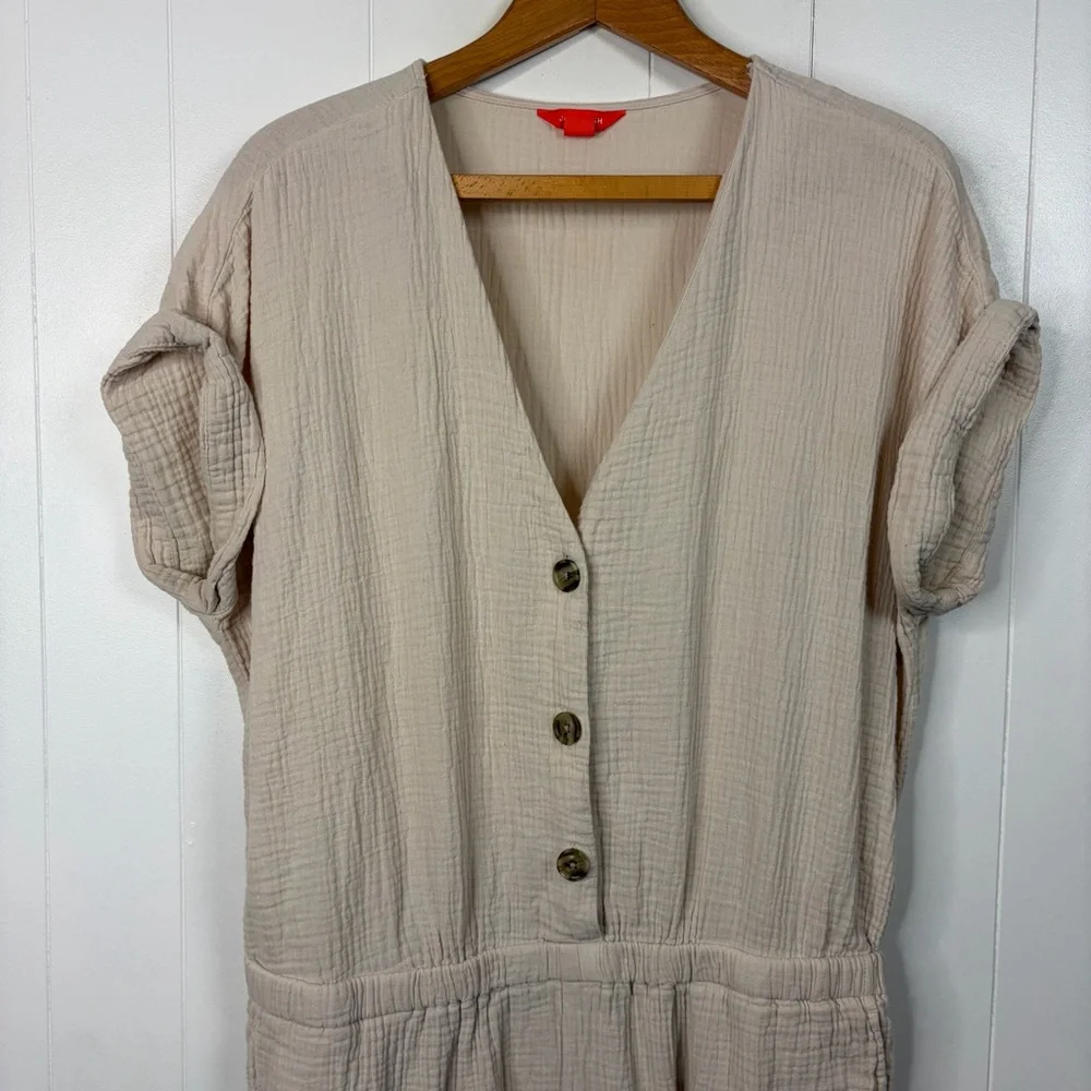 Joe Fresh Beige Tan Short Sleeve Jumpsuit Pockets Size XL Summer Size resort - Picture 4 of 8